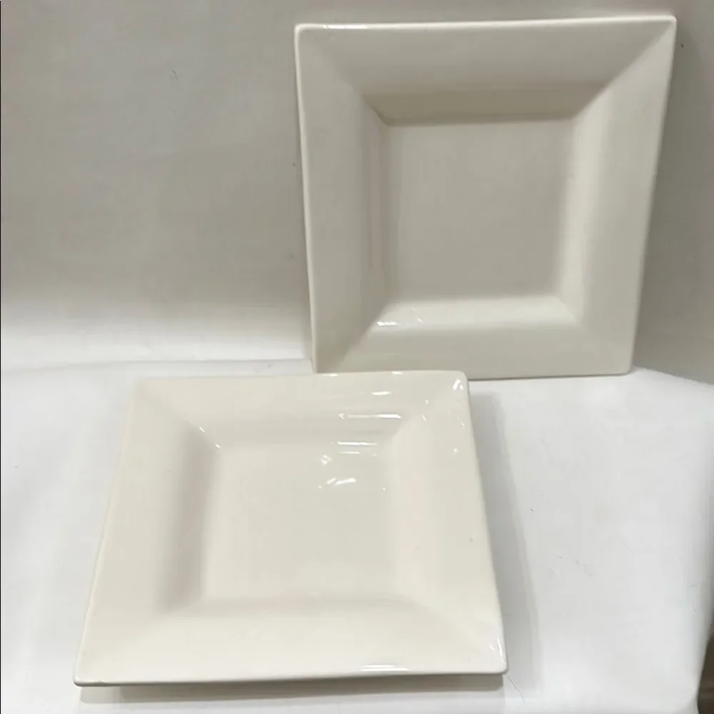 Pottery Barn White 9 1/4 Square Saucers Dinnerware Set Of 2 Heavy Durable